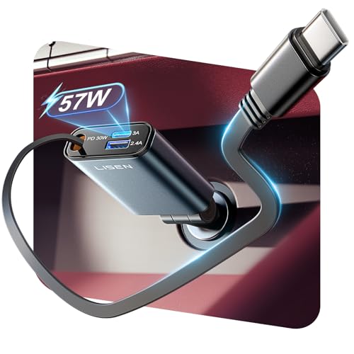 LISEN [Neu] 57W 3-Ports Zigarettenanzünder USB C, KFZ Ladegerät USB C, Auto Ladegerät, 12V USB Adapter Auto Gadgets, Ladekabel Auto Zubehör Innenraum, Car Charger Accessoires für iPhone Galaxy Camping