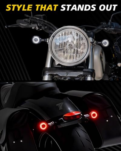 Image of TSUNG Universal Motorcycle LED Turn Signals Lights Small Bullet Front Rear Blinkers Tail Lights for Cruiser Chopper Bobber Cafe Racer Street Bike (RING-Chrome, 4PCS Front+Rear)