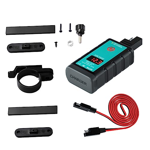 GANAZONO 1Set Motorcycle Charger with Voltmeter Button Switch SAE Connection Cable Quick Charging Adapter for Smartphones Overcharge Circuit Protection