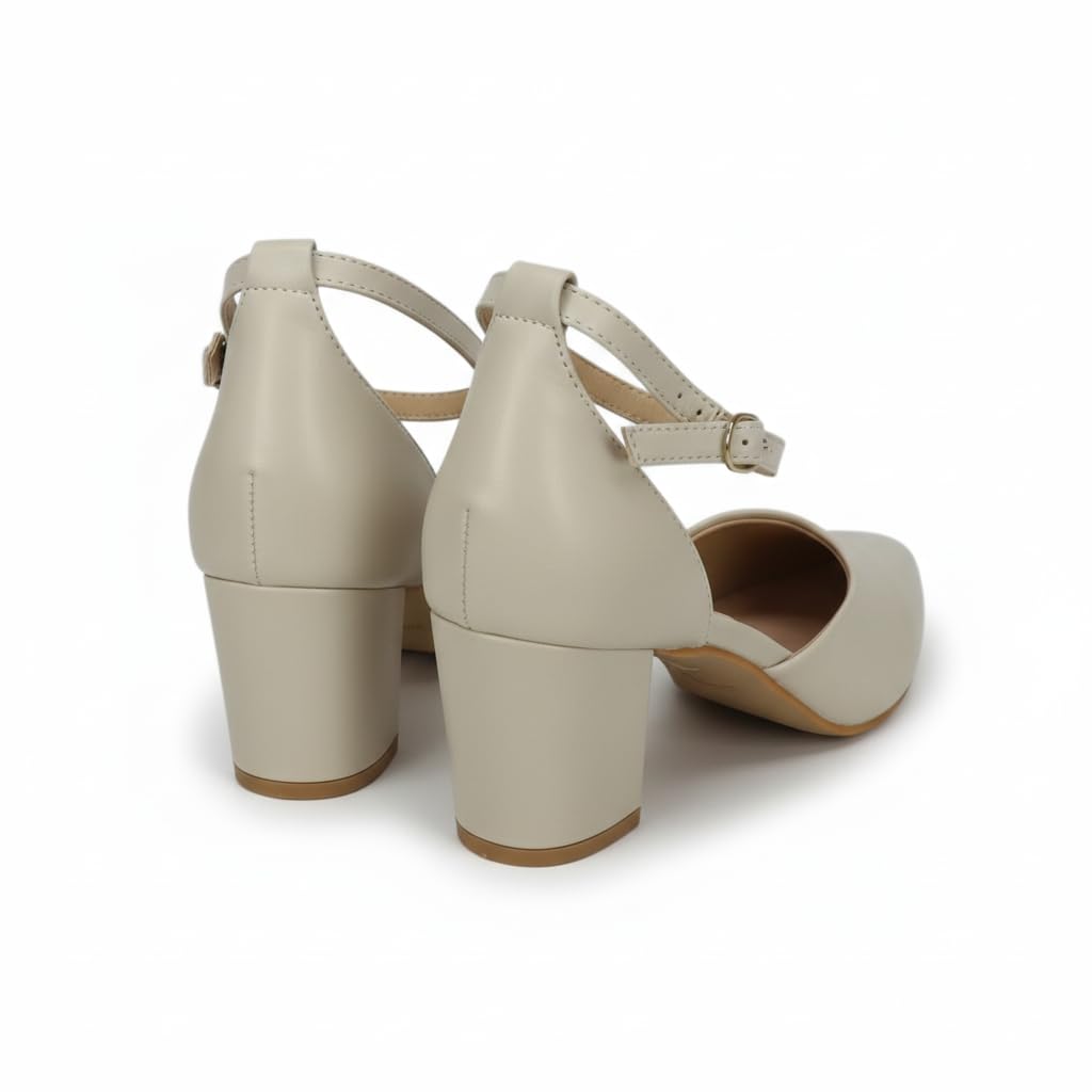 Women's Block Heel Ankle Strap Pumps, Pointed Toe, D'Orsay Style SDM-1009-image-24
