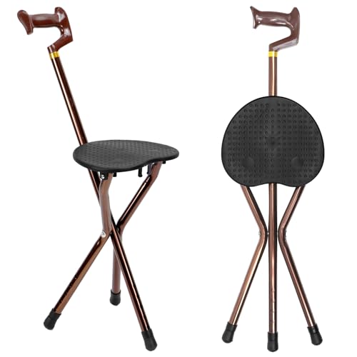 QWORK® Bastón con Asiento, Bastón Ajustable con Cinco Niveles de Altura, Bastón Plegable, Bastones para Mayores, para Hombres y Mujeres QWORK® Bastón con Asiento, Bastón Ajustable con Cinco Niveles de Altura, Bastón Plegable, Bastones para Mayores, para Hombres y Mujeres