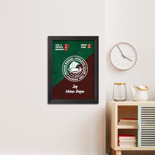 Image of TenorArts Mohun Bagan Football Club Poster White Logo Laminated Photo Frame Painting with Matt Finish Black Textures(12 inches x 9inches)