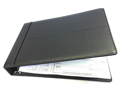 Premium Executive Check Binder, Black Padded Leather Look and Feel, 7 Ring w/Zip Pouch Checkbook Portfolio, For 9x13 Inch Sheets, 200 sheet 3 per Page Capacity for 600 checks, by Officewerks