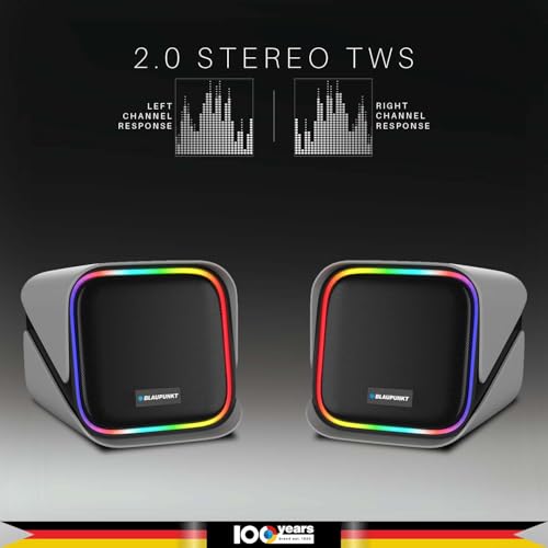 Image of Blaupunkt T.W.I.N.Z Bookshelf Bluetooth Speaker 30W RMS with TWS Stereo, RGB Lights, 4000mAh Battery, PC Speaker for Gaming & Entertainment, Wide Compatibility with Laptop, Mobile & Tablet (Grey)