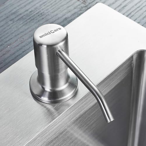 Image of amiciCare Kitchen Sink Soap Dispenser Top Refill Built-in Countertop S.S Steel Dispenser Pump with 360 Degree Rotating Head and 300ml Soap Bottle (Dispenser Pump with Bottle), Alloy Steel