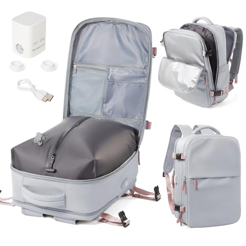 Image of Vacuum Backpack with Pump for Women Men, Compression Backpack for Travel, Vacpack for School Business Trip, Lightweight Airback Backpacks with Vacuum Seal, Carry On Bag for Airport( Gray Large)
