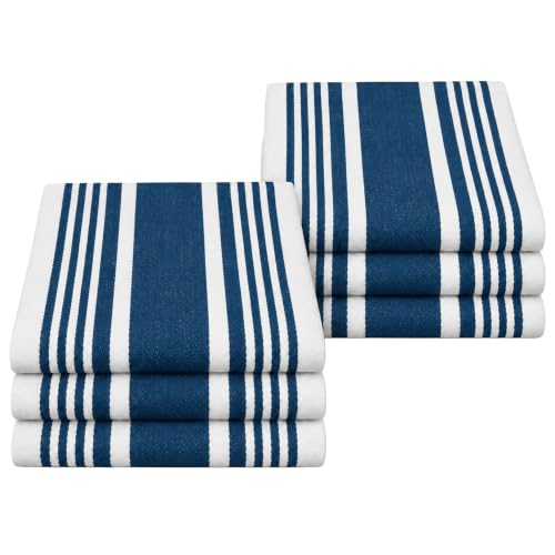 Aunti Em's Kitchen 100% Cotton Dish Towels, Marine Stripe, 6-Pack, 20x30 in