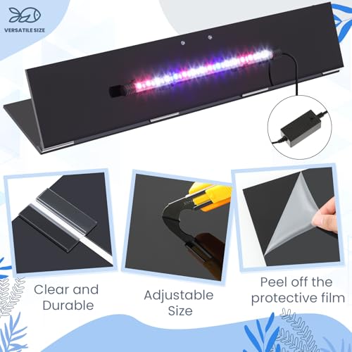 Image of Sieral Aquarium Lids Polycarbonate Canopy with LED Light 29 x 11.38 x 0.12 Inch for 20 /29 /37 Gallon Without Center Brace Aquariums Cover Fish Tank Lid with a Hook Knife, Black