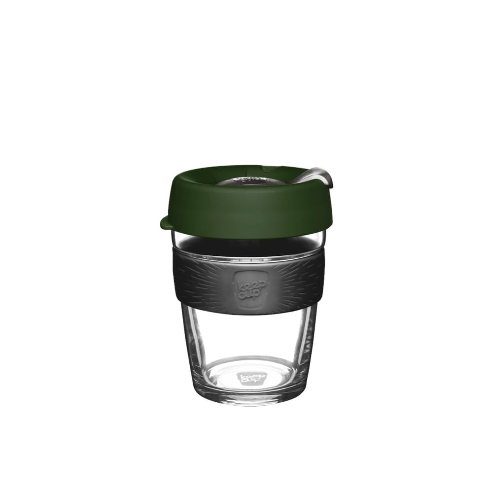 KeepCup Brew, Reusable Coffee Cup - Tempered Glass and Splashproof Sipper Lid, Medium 12oz/340ml - Pine