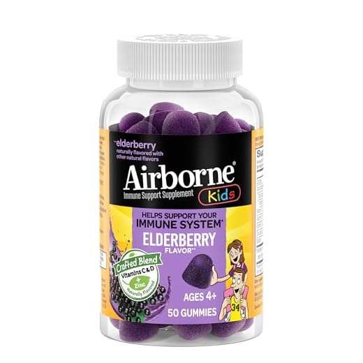 Airborne KIDS Elderberry + Zinc & Vitamin C Gummies, Kids Immune Support with Powerful Antioxidants Vit D & E - 50 gummies, Elderberry Flavor