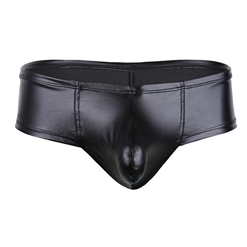 IEFIEL Slip Homme Sexy Cuir Brillant Brief Pénis 2 Trou Avant sous-vêtements M-XL Noir 1 M