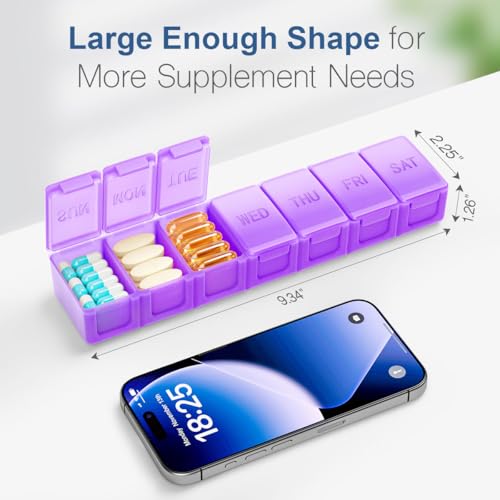 Image of Extra Large Pill Organizer Weekly, KAPENS Daily Pill Case Box Large Capacity Compartments, 7 Day Pill Containers for Medicine Supplements Vitamin Fish Oil, Purple