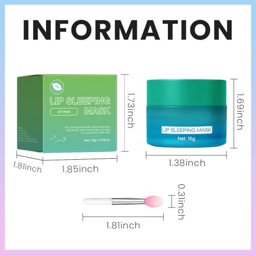 Image of FeiCuiYun Lip Sleeping Mask, Moisturization and Antioxidants, Nourish, Hydrate, Flaky, Dry Lips, Includes Softapplicator Brush (Mint, 1Pcs)