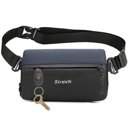Sireck Belt Bag for Men Women, Water-resistant Fanny Pack Small Crossbody Bag, Adjustable Strap Sling Bag Travel Purse, Fashion Waist Pack Chest Bag for Workout Hiking Daily Traveling (Black & Navy)