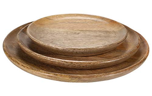 Handcrafted Wooden Serving Platters for Fruits, Salads, Snack Bowls, wooden bowls for rice, soup, dip, cereals, desserts, decoration - 10, 7.5 and 5.5 Inches, Set of 3 Heavy Duty Bowls - Burnt