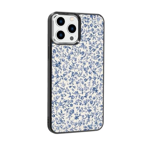 qizjio Cute Blue Flower Phone Case Shockproof Protective Floral Cases for iPhone 14 Pro Max