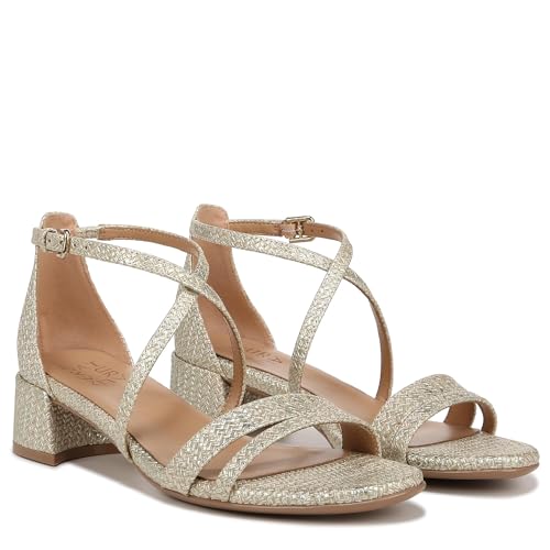 Naturalizer Womens June Strappy Low Block Heel Dress Sandal Cremosa Taupe Leather 7 M
