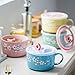 VanEnjoy 30oz Ceramic Bowl with Lid & Handle,Cherry Blossoms Among Snow Flake Pattern,Microwave for Instant Noodle Sara, Cereal Bowl