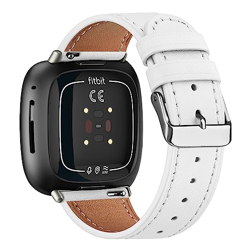 Leather Straps for Fitbit Versa 4, Versa 3, Sense 2, and Sense - Genuine Leather Replacement Band for Women and Men (White) - Image 3