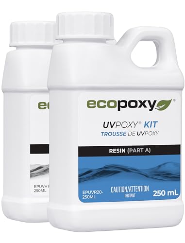 EcoPoxy UVPoxy Table Top Coating & Art Epoxy Resin Kit - 16.91 FL Oz / 0.5L: Fast-Curing, UV/Yellowing Resistant, Water-Clear, Bio-Based Resin | Self-Leveling, High-Gloss Epoxy for Table Tops & Arts