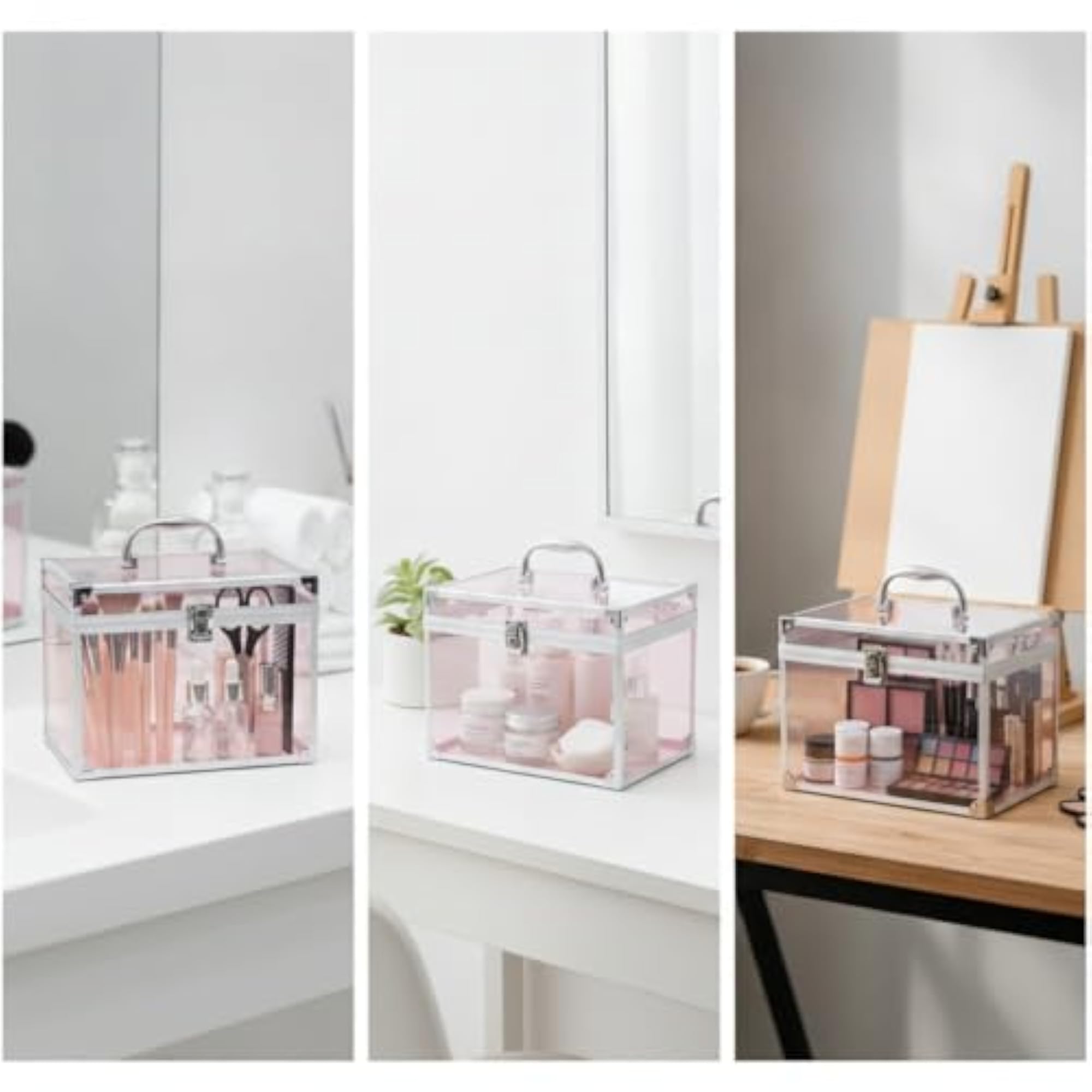 Portable Acrylic Cosmetic Case, Lockable Organizer