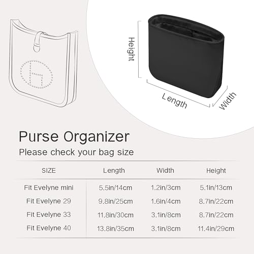 Image of Fits for Evelyne Bag Insert Organizer For Hermes(40,Black) | Premium Silk Material,Smooth Touch,Lightweight,zipper,protect from scratches & stains,multiple pockets,keychain,waterproof