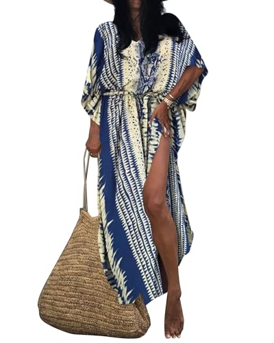Bsubseach Women Loose Short Sleeve Swimwear Beach Caftan Dress Bathing Suit Cover Ups