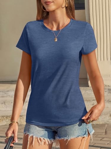 Image of UNCLECAT Womens Short Sleeve Tops Summer Basic T Shirts Crewneck Causal Tee | Solid Color, Trendy Fashion Clothes, Casual Basic Tee