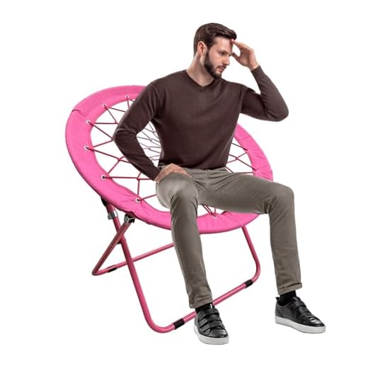 HEPINGONHE Bungee Chair Folding Saucer Chair Support Up to 200 Lbs Comfortable Relaxing Lounger Portable Outdoor Indoor Use Lightweight Durable Design Perfect for Kids and Adults(Pink)