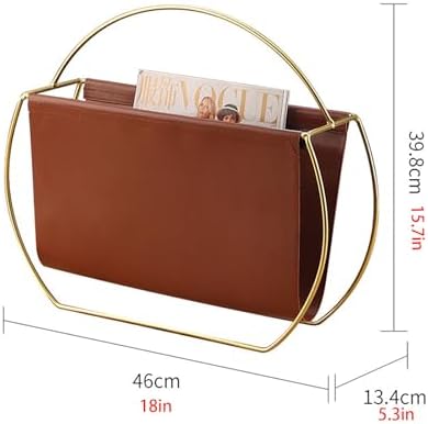 Modern Leatherette & Metal Magazine Rack, 2-Slot Portable File Holder for Books & Newspapers, Stylish European Design Storage Organizer for Home & Office