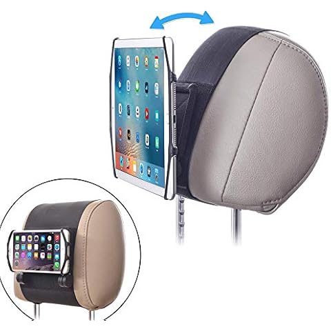 Car Headrest Holder, FULLONG Car Headrest Mount Holder with Angle Adjustable Silicon Holding Net for Phones and Tablets Cover
