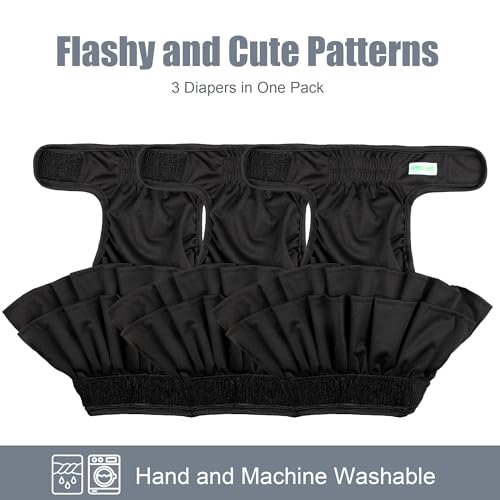 Image of wegreeco Dog Diapers Female (3 Pack), Highly Absorbent Dog Diapers for Female Dogs, Washable in Heat, Incontinence, or Excitable Urination (Black, Small)