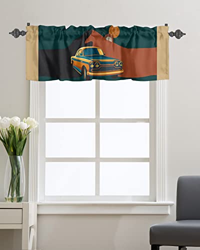 Window Curtain Valances For Kitchen Windows,Boho Driving Car And Mountain Rod Pocket Short Window Valance Abstract Geometry Arch Sun Cafe Treatment Valance For Living Room/Bathroom/Bedroom,54X18In #TOP4