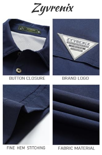 Zyvrenix Men's Short Sleeve Button Down Shirts with Pocket Deep Blue L - image 5
