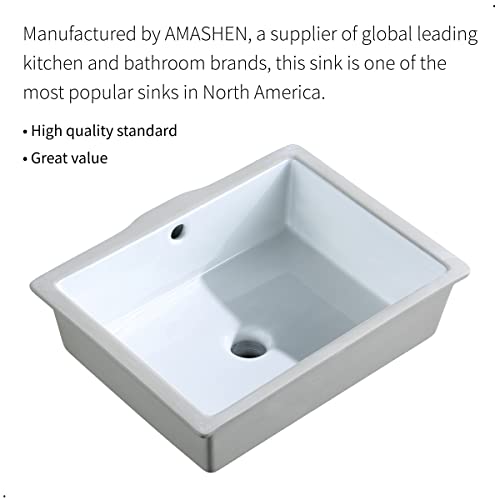 Amashen 16.8" X 13" Undermount Bathroom Sink White Rectangular Porcelain Ceramic Vanity Basin With Overflow #TOP1