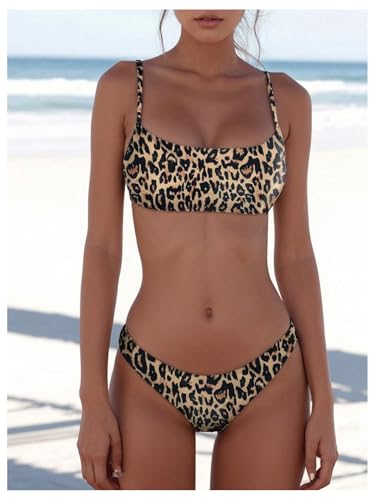 SweatyRocks Women's Leopard Print Bikini Set High Cut Low Rise 2 Piece Swimsuit Swimwear3