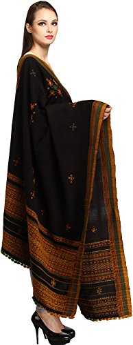 Image of Exotic India Women's Kutch Wool Shawl (SHV95--beige)