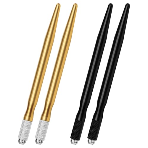 4 Piezas De Cejas De Aluminio: Lápiz De Tatuaje, Herramienta Manual De Cejas -Tattúes, Herramienta De Belleza De Tatuaje De Cejas, Herramienta De Fabricación (Negro, Dorado).