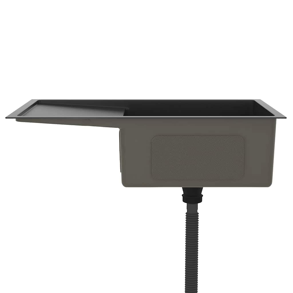 Lavello da incasso fatto a mano, in acciaio inox, nero, con sgocciolatoio, 75 x 44 x 20 cm, fonoassorbente, resistente alla corrosione, sottostruttura e installazione, scarico rapido