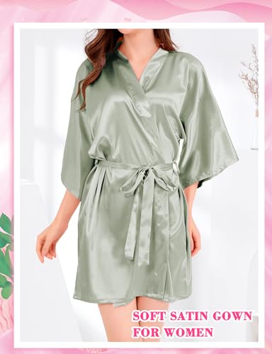 Image of 8 Pcs Bridesmaid Robe Sets Bride Silk Satin Robes Bridal Party Robes Short Getting Ready Outfits Wedding Sleepwear