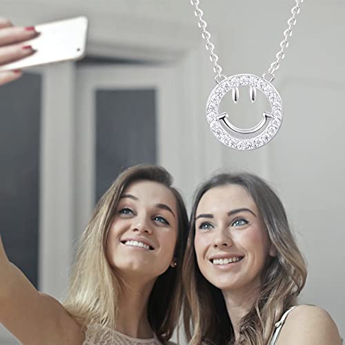 Good Luck Happy-Face Necklaces Rings Stud-Earrings - Dainty Smile Face Jewelry with CZ Simulated Diamond, Cute Preppy Aesthetic Jewelry Gifts for Women2