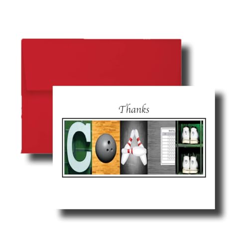 Personalized Bowling Coach Thank You Card, 5"x 7" Flat Card, Greeting Cards