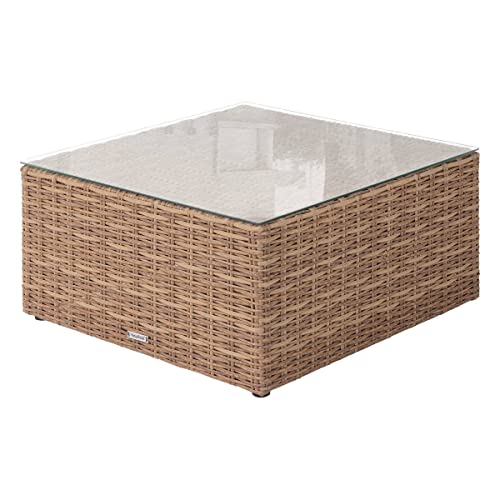 Hespéride - Table Basse de Jardin Carrée Moorea Savana - 72 x 72 x 36 cm - Aluminium Traité Epoxy Antirouille Résine tressée Verre Trempé