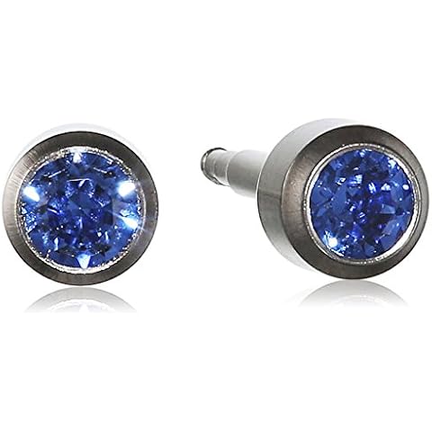 PUREgrey Unisex Titanium Stud Earrings with Blue Zirconia Cover