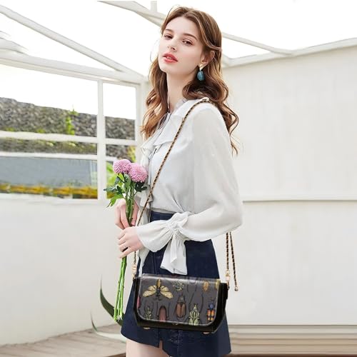 Bright Insects Crossbody Bags for Women Trendy Colorful Beetles Women's Black Shoulder Bag Small PU Leather Flap Cross Body Bag Handbags Cell Phone Purses Wallet Waterproof3
