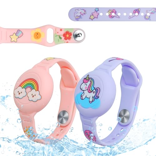 AXFEE Bracelet Enfant pour Étanche, Tracker GPS en Silicone, Bracelet GPS Enfant, Mignon Housse de Protection Key Finder pour Enfants (Licorne + Arc-en-Ciel Rose)