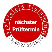50 Prüfplaketten nächster Prüftermin - 2025 bis 2030-30 mm - nachhaltig - rot - 2024 - Prüfetiketten/Wartungsetiketten für Prüfung (50 Stück, rot)