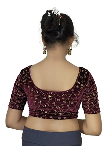 Image of PU Fashion Stylish Golden Embroidery Work Readymade Stretchable Velvet Blouse - Soft Breathable Fabric, Saree Blouse for Women