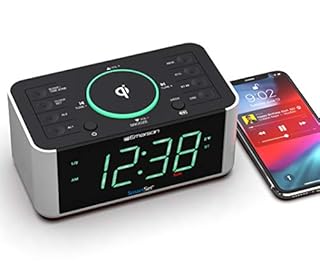 Emerson ER100202 Smartset Dual Alarm Clock Radio with USB Port and QI Wireless Phone Charger with Bluetooth, All Qi Compatible Phones