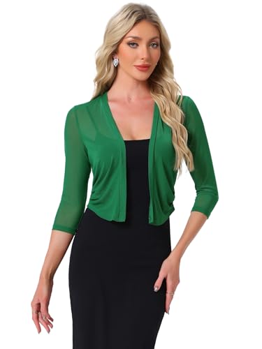 Image of Allegra K Bolero Shrug for Women's Elegant 3 /4 Sleeve Mesh Sheer Cardigan Formal Jacket for Evening Dresses